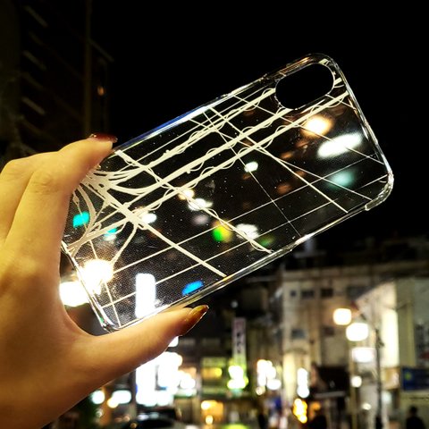 全機種対応　スマホケース　電線1 クリア 白