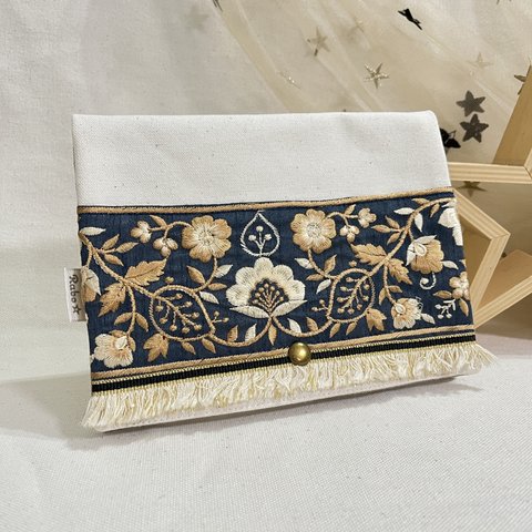 帆布+刺繍リボン❤︎母子手帳ケース・通帳ケース