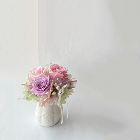 プリザーブドフラワー　小さな花束のようなアレンジ　パステルパープル&ピンク　結婚祝い　誕生日ギフト