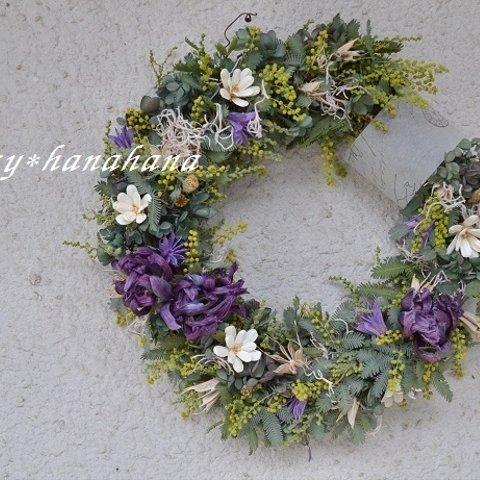 チューリップとミモザのwreath