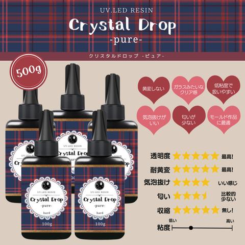 レジン液 500g  ハードタイプ CrystalDrop-pure-(クリスタルドロップ ピュア) 透明 大容量 黄変しない LED対応 初心者にも