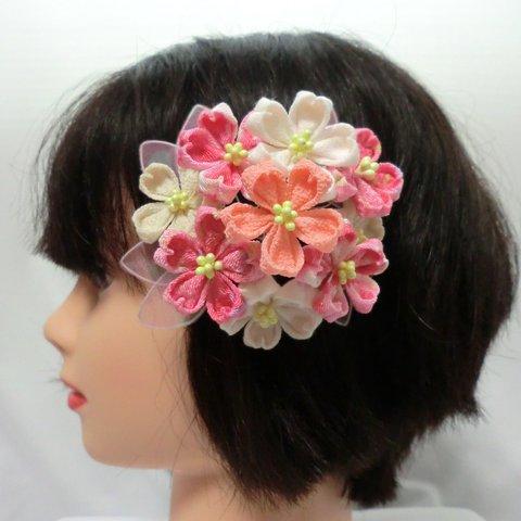 つまみ細工◆桜の髪飾り（鴇色　羽根付き）