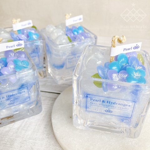 June / Birthstone candle《Pearl & hydrangea》