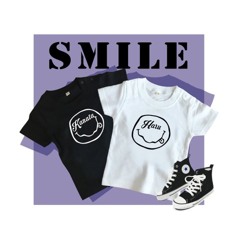 【再販3】SMILEY NAME ベビー/キッズTシャツ  名前入り