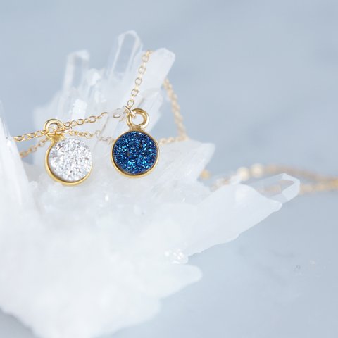 【14KGF】Necklace,Gemstone,Tiny Druzy[Silver/Royal Blue] 