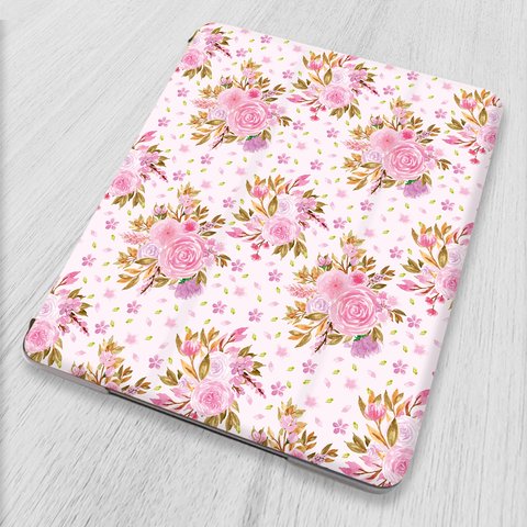 再販♪軽量♪『水彩画風 ピンクの薔薇と小花』 iPadケース　タブレットケース　iPadmini5 mini6　iPad10.2 第8世代 第9世代 Air4 iPad Pro 手帳型ケース バラ