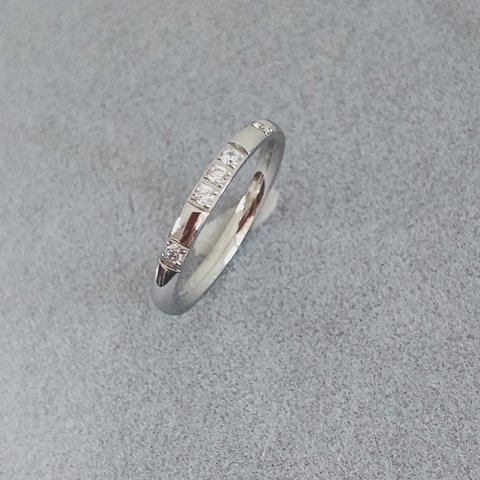 5D ステンレスリング  ステンレス指輪 ピンキーリング シルバー ステンレスゆびわ 5粒ダイヤ