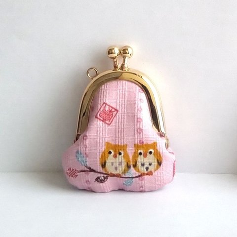 小さいがま口：豆姫：ちっちゃいがま口：littlie purse 415：かわいいがまぐち：小さな財布：フクロウ,梟,小枝