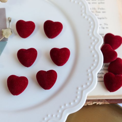 〈10pcs〉ベロア調 heart beads