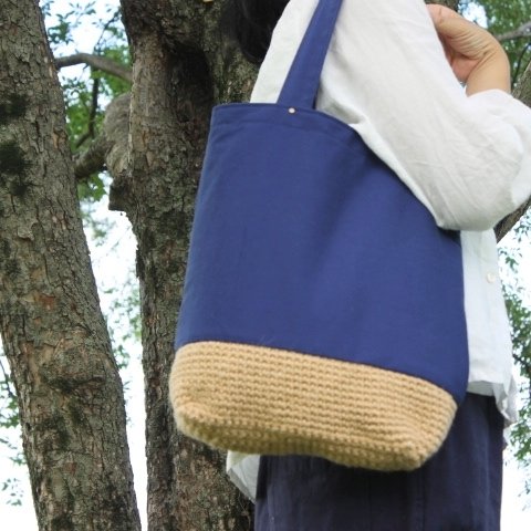 【受注製作】linen basket bag ／ marine blue ▷