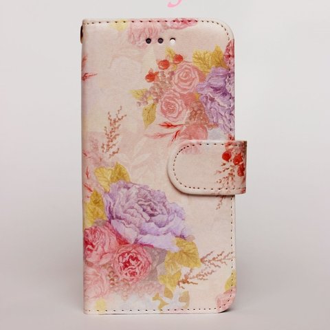 【手帳型】Flower garden 可愛い花柄 落ち着いたデザイン 各機種ケース対応<スマホケース/iphoneケース/アイフォンケース/スマホカバー/iphoneカバー>