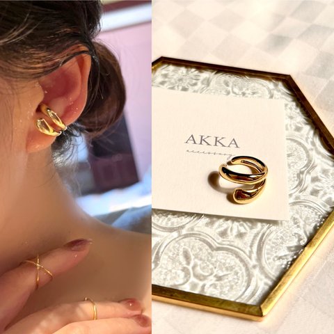 Left:Double hoop earcuff 1pac ダブルフープイヤーカフ左用一個売り　　　ヴィンテージ大人上品イヤーカーフ大ぶり個性的フープイヤリングフープピアス