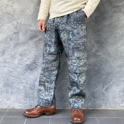 着物リメイクパンツ - kimono elastic waist pants