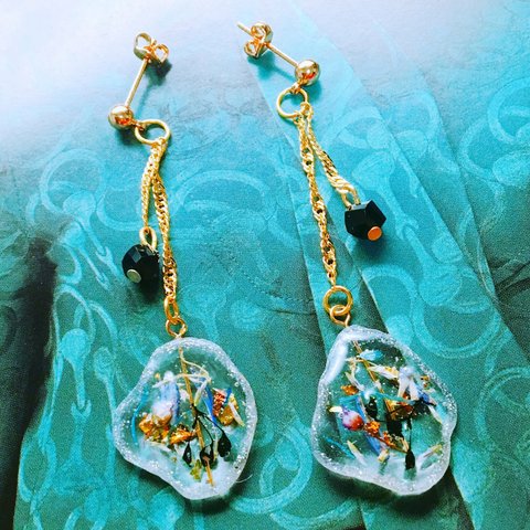 no.31/Melange★Material　レジン　clear　ドロップ　chain　ピアス