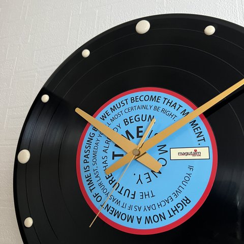 レコード盤時計（時間に関する格言・青） 