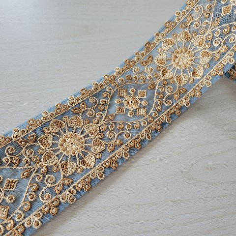 〖50cm〗インド刺繍リボン <商品No.478 ブルー >