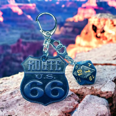 ROUTE66 ヌメ革 ダイス キーホルダー シルバー　ネイビー