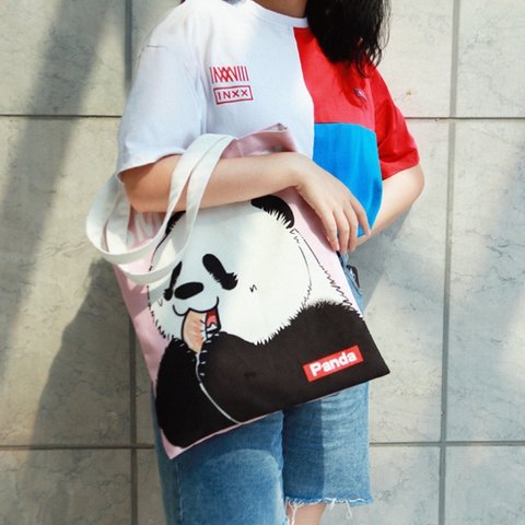 Panda パンダ トートバッグ ハンドバッグ パンダ柄 エコバッグ 学生手袋 かわいい 中国のパンダ キャンバスバッグ