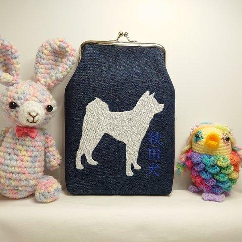 《1》秋田犬 刺繍 スマフォケース 青文字