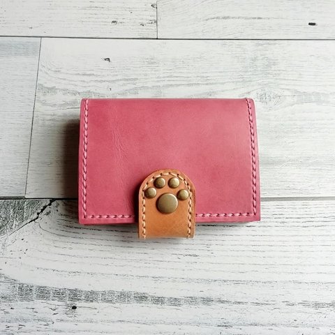 肉球ミニ財布（桜）猫 小銭入れ カードケース レザーウォレット パスケース