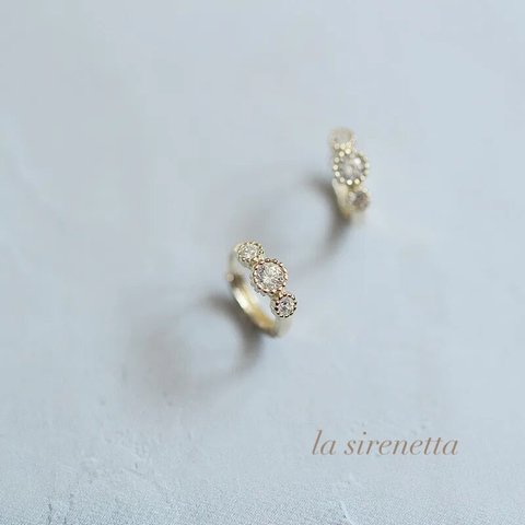 受注製作 ピアス ＊ three stone hoop pierce