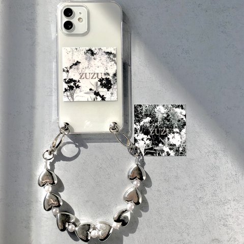 【iPhone】シルバーヒート♡スマホバッグチェーン~short~