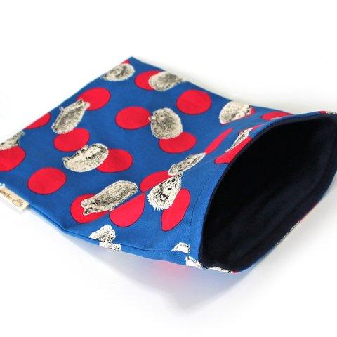 ハリネズミ用寝袋 M（夏用） 綿オックス×スムースニット 水玉とハリネズミ ブルー / Regular Snuggle Sack for Hedgehog for Summer