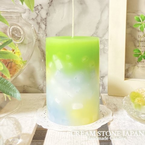 Φ6.7cm×H10cm ペタルキャンドル (ライム) № 000747 /Gradation Candle