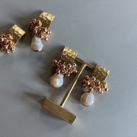 真鍮ゴールドプレート×淡水パール♢ earring or pierce
