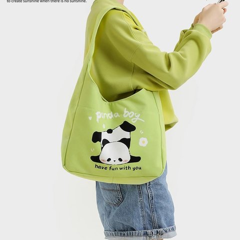 Panda パンダ トートバッグ グリーン ハンドバッグ パンダ柄 エコバッグ 学生手袋 かわいい 中国のパンダ キャンバスバッグ
