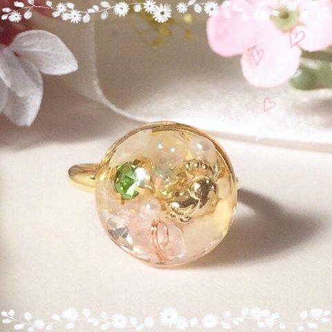 桜とチシャ猫の春のオルゴナイト指輪