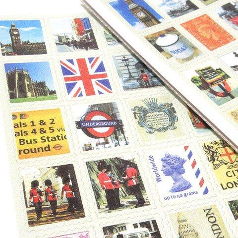 イギリス、ビッグ・ベン時計台など切手シール台紙4枚（80ピース）【切手素材】