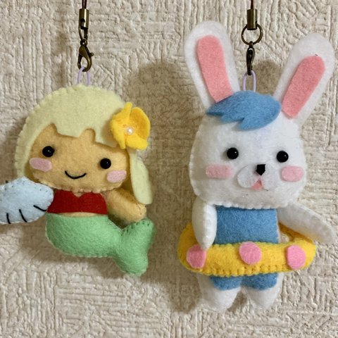 ハンドメイド  フェルト　マスコット　人魚とうさぎちゃん