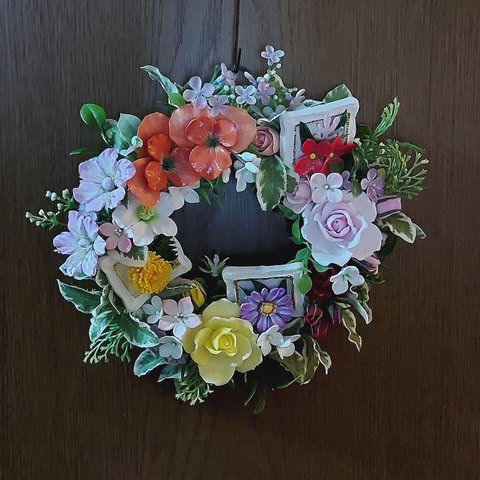 春のお花畑リース【壁掛けタイプ】