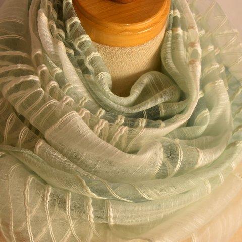 シルクとコットンの透かし織りストール「柳色～生地白色」