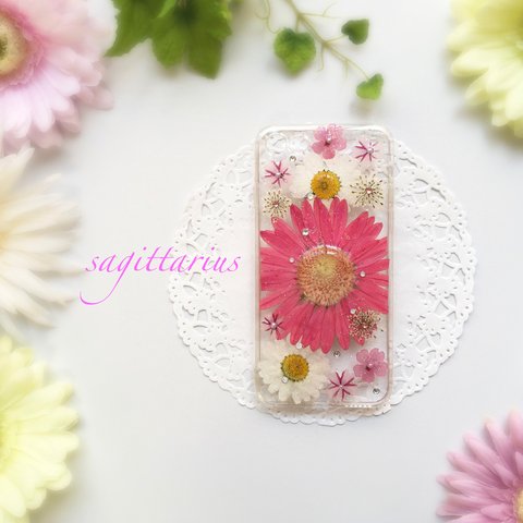 iPhone8/ iPhone7  〜PINK Gerbera〜ソフト押し花スマホケース    