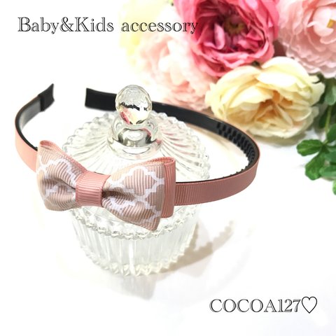 【再販】ベビー&キッズ♡リボン カチューシャ♡ピンクモロッカン柄