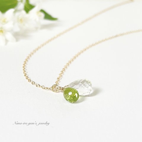 14kgf crystal × peridot necklace