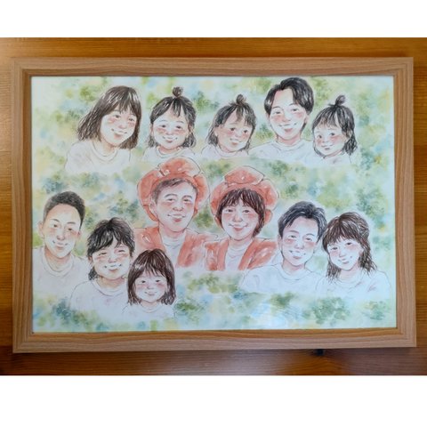 似顔絵オーダー A3 還暦祝い 水彩 イラスト 古希 米寿 家族 両親 子育て感謝状 記念日 名入れ 結婚記念日