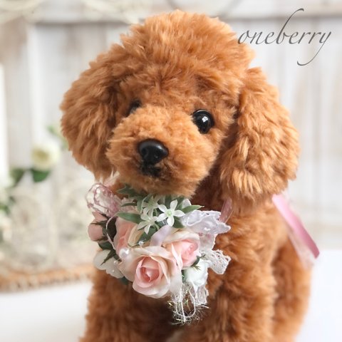 犬お花チョーカー≪薔薇ピンク≫　写真撮影　犬猫アクセサリー　トリミング　首飾り　ヘッドアクセ　うちの子　結婚式