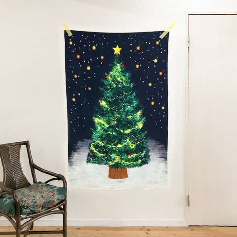 【100×145cm】クリスマスツリー柄【夜の街明かり】【ポリエステル100%】