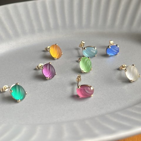 ≪14kgf≫vintage swarovski  フロストガラス　一粒ピアス　8色