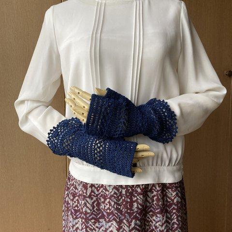 UVシルクコットンの透かし編み指なし手袋