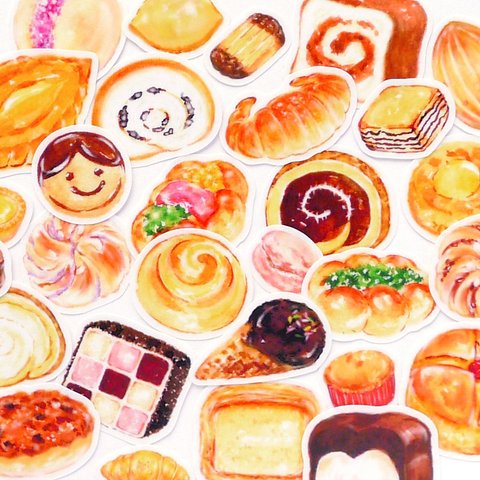 【Taiwanパン屋ｘ水彩】フレークシール 30種類 お菓子 パン 食パン クッキー ケーキ マカロニ 水彩 チョコ いちご あずき おしゃれ 台湾