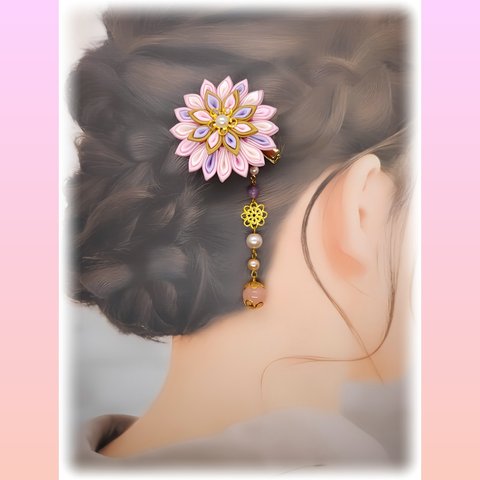 髪飾り(ブローチ)飾りパーツつき ピンク系 金具色:ゴールド