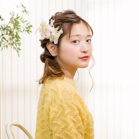 mini｜サクラ｜咲き編みバレッタ/ヘアクリップ