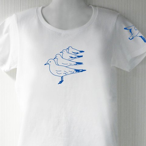 カモメTシャツ　白（インク：青）