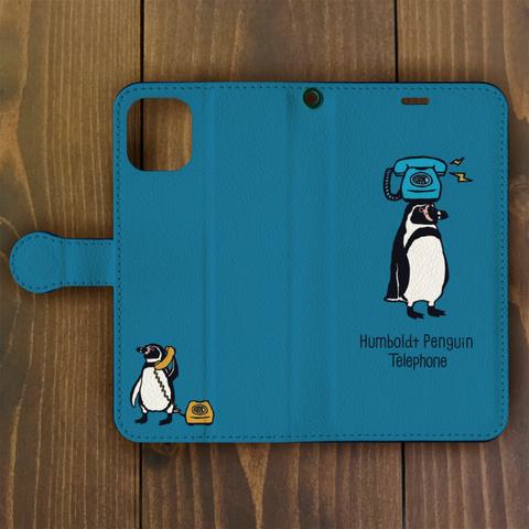 ペンギン【iPhone SE2・iPhone12対応】フンボルトペンギン・シンプル・ブルー手帳型 スマホケース iPhone用【各機種あります】
