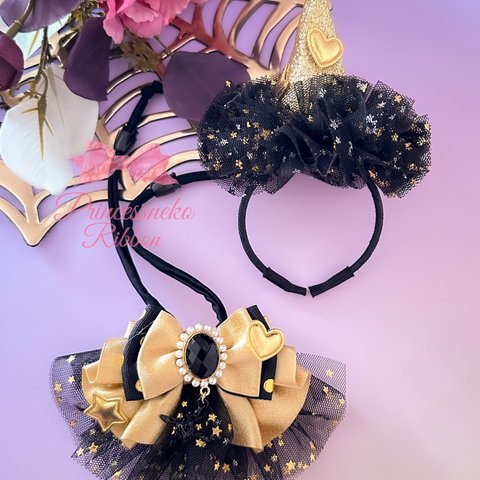 ペット用カチューシャ&チョーカーセット💖金の魔法使い③🧙‍♀️ ハロウィン🎃ピアーチェ🎀安全首輪タイプ🎀 