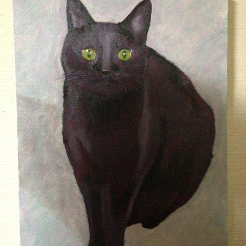 黒い猫　油彩画　F６キャンパス